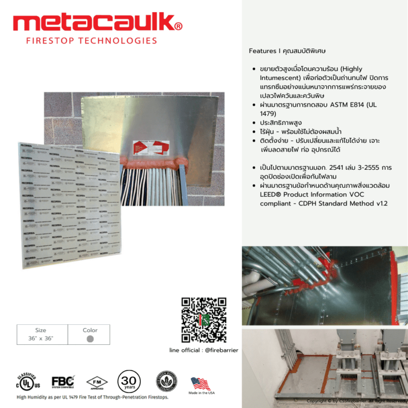 Metacaulk Composite Sheet คอมโพสิตกันไฟลามและควัน 3M Fire Barrier
