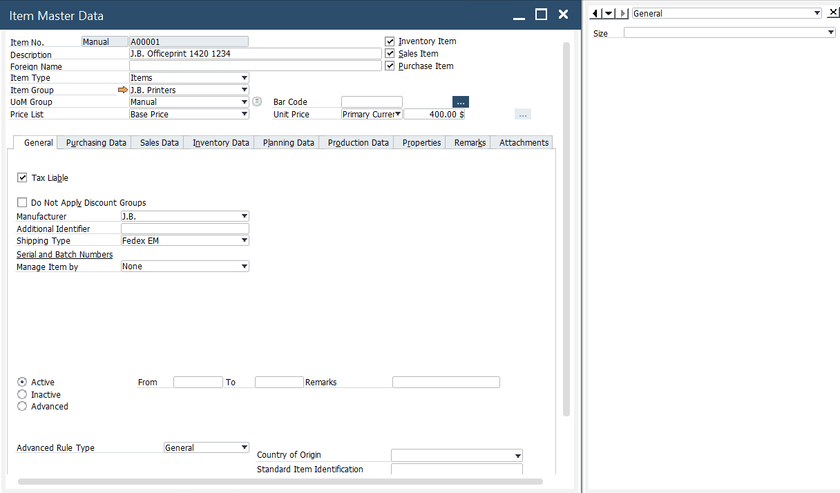 Item Master Data Sap B1 Tutorial
