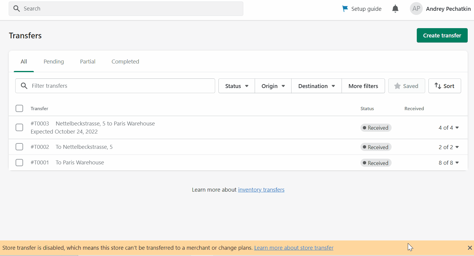 Shopify Inventory Transfers FireBear