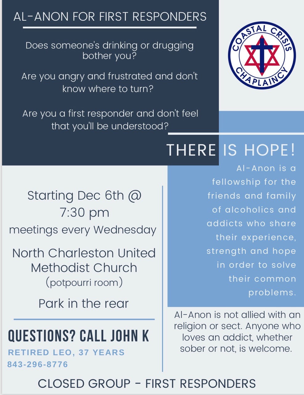 New Al Anon Group Begins for First Responder Families Lowcountry