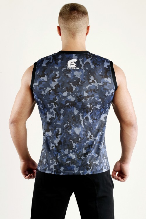 Pacific Blue Camouflage Mesh Basketball Tank Top for Man