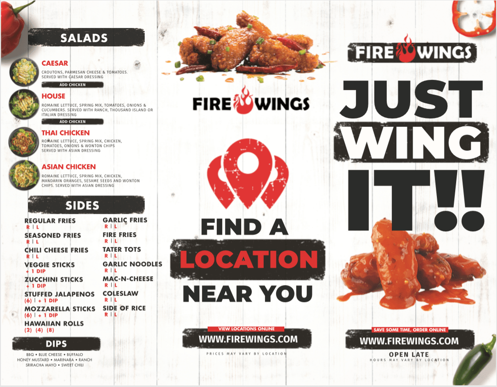 TRI FOLD MENUS 500 COUNT Fire Wings