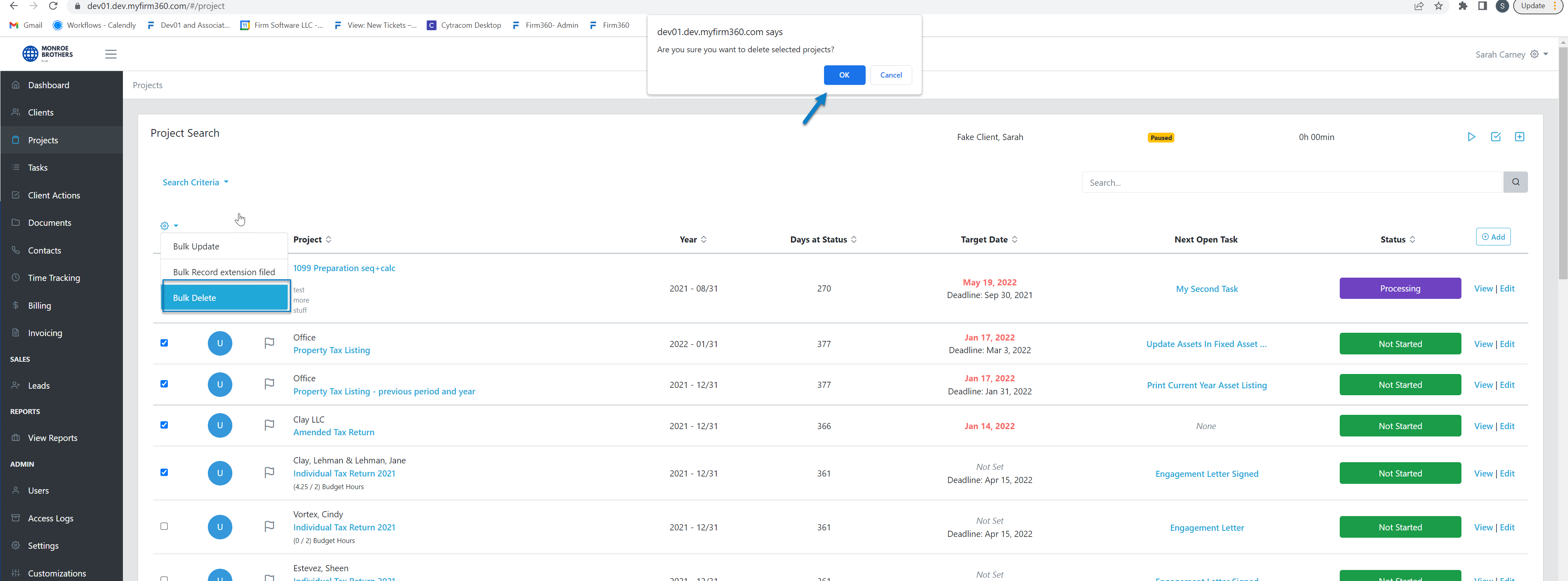 Bulk Update Projects Status, Assignee, Target Due Date and Bulk Delete