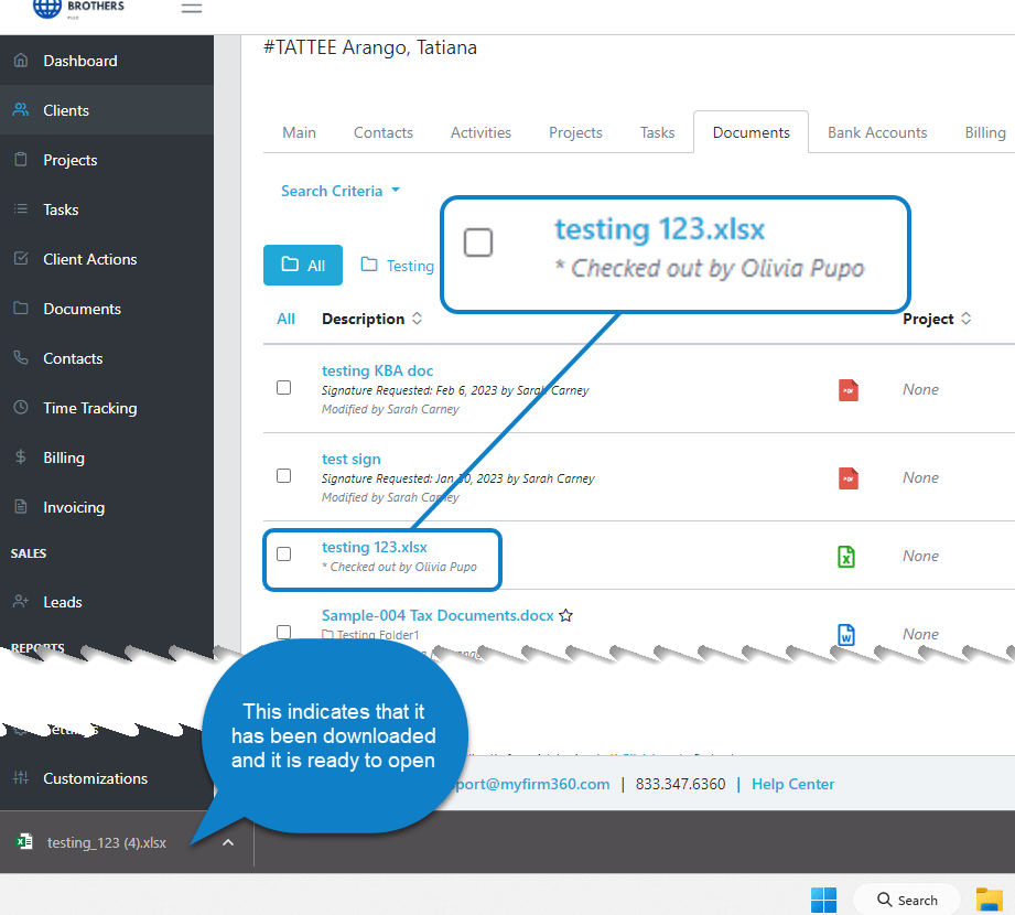 Documents Download / Check Out Status Firm360