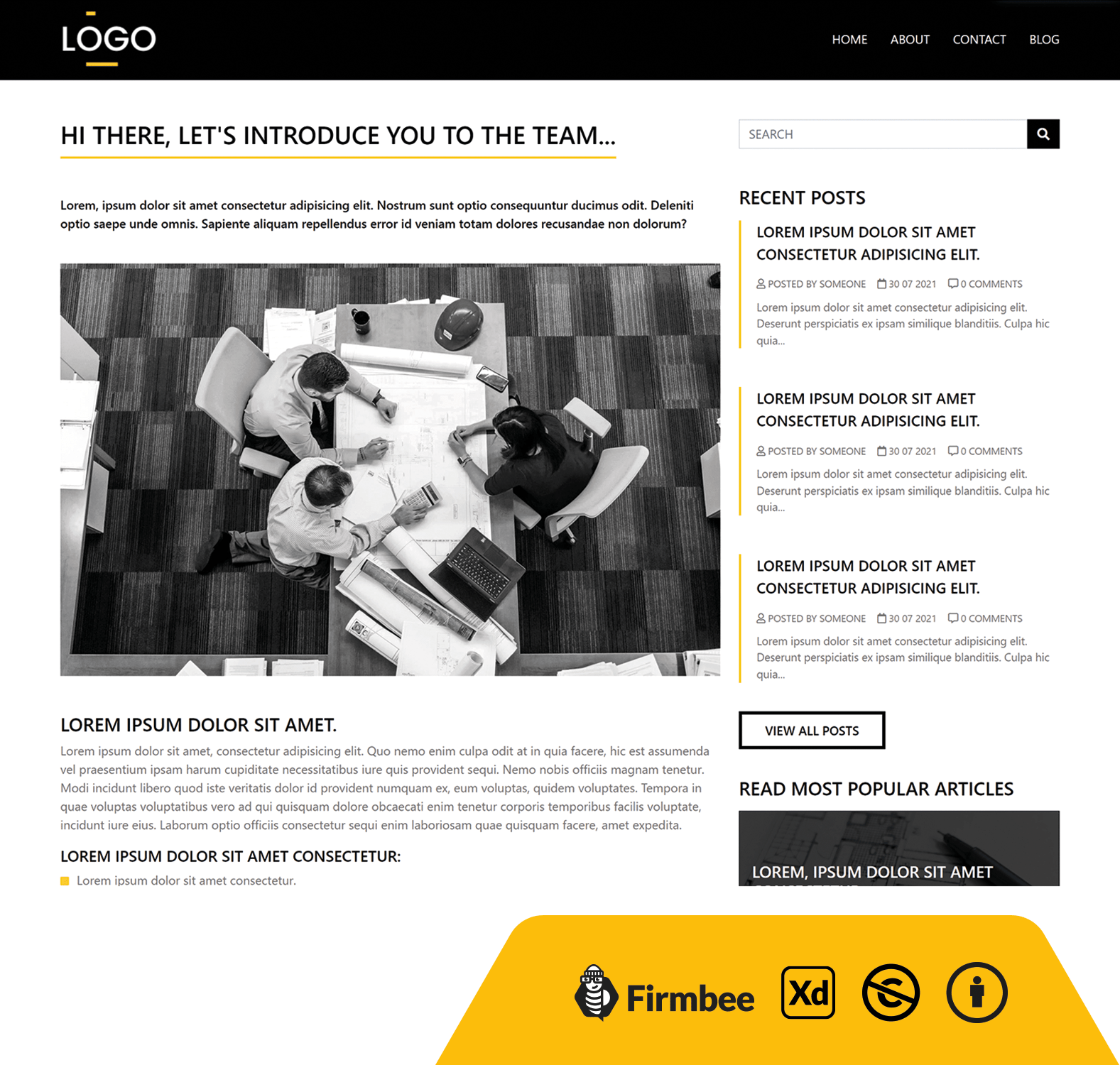 Black & White Blog Template Free Blog XD site Template Firmbee