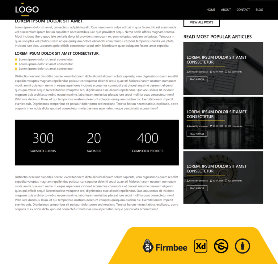 Black & White Blog Template Free Blog XD site Template Firmbee