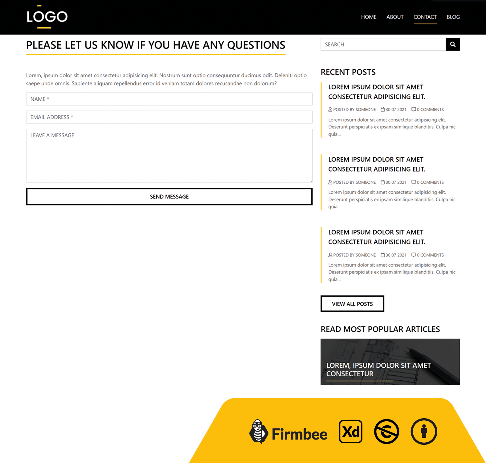 Black & White Blog Template Free Blog XD site Template Firmbee