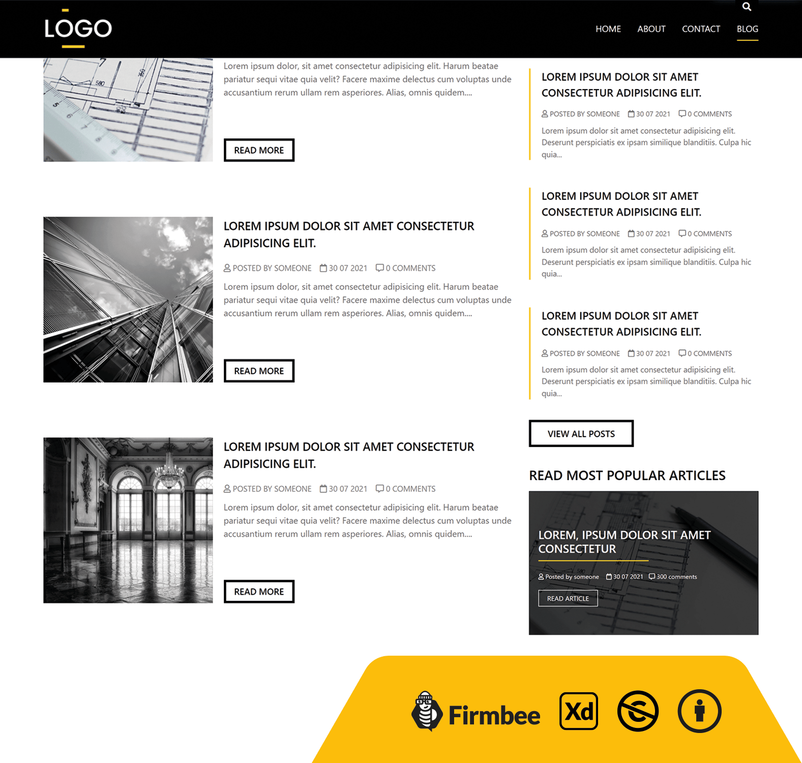 Black & White Blog Template Free Blog XD site Template Firmbee