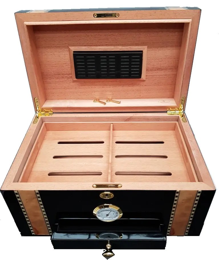 EBONY ART DECO CIGAR HUMIDOR W/ ACCESSORIES DRAWER 5075 Cigar