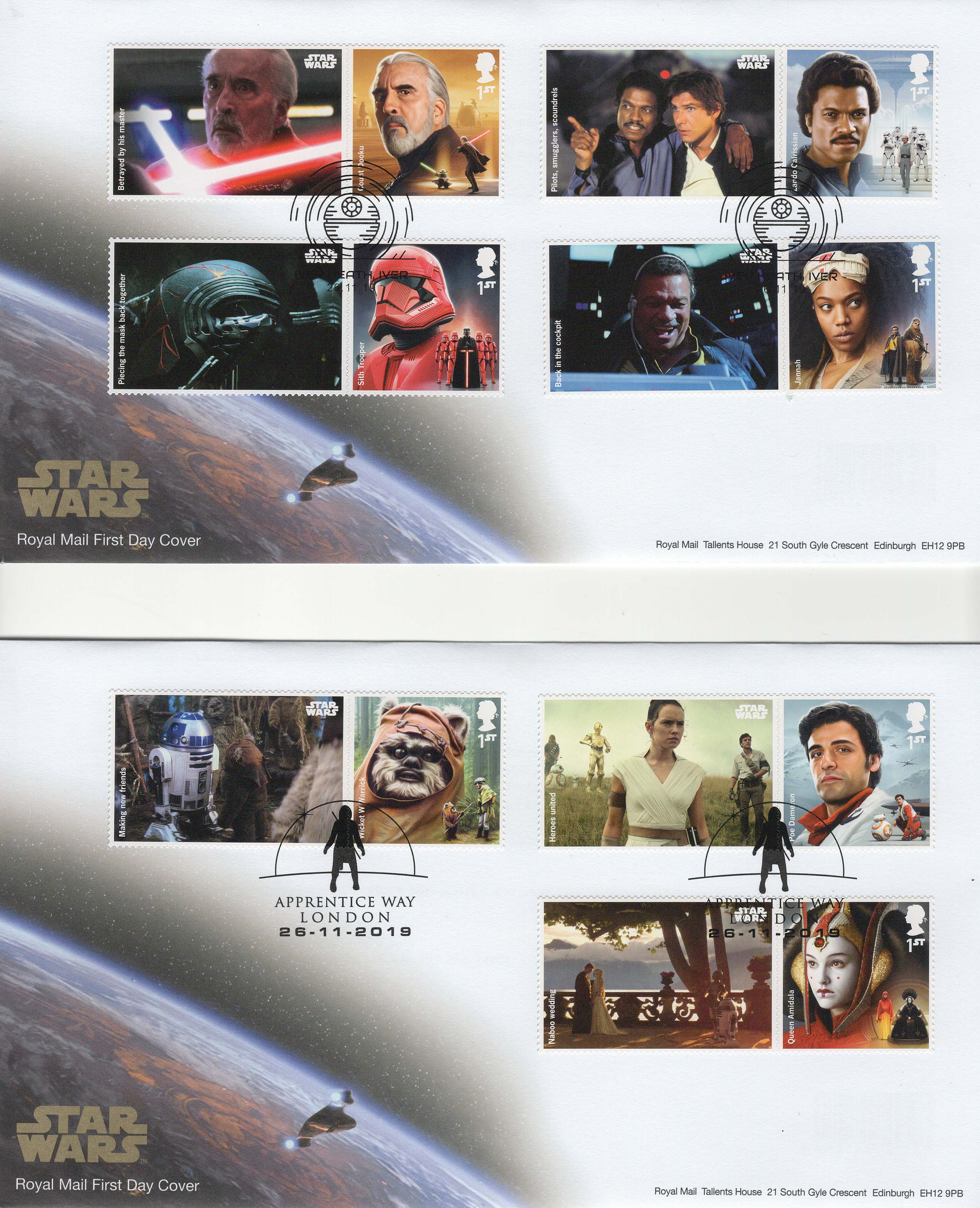 Star Wars Royal Mail Star Wars Generic Sheet FDC First Day Covers