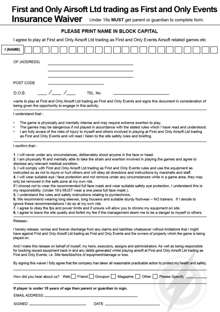 Insurance Waiver First & Only Events