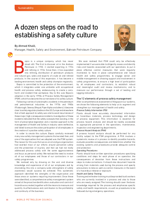 A dozen steps on the road to establishing a safety culture FIRST