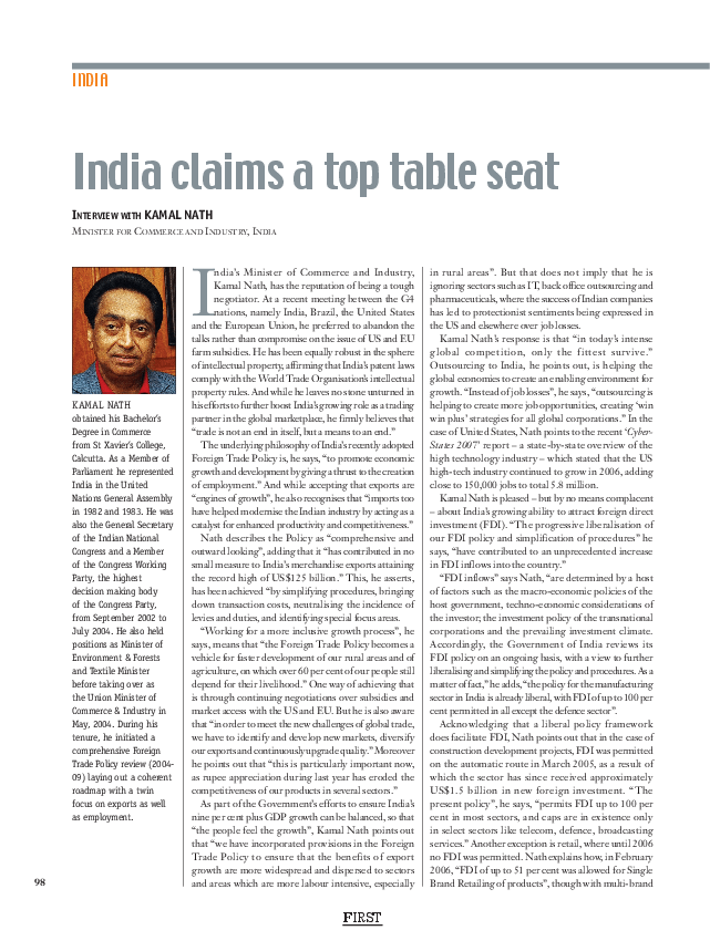 India claims a top table seat FIRST Strategic Insight