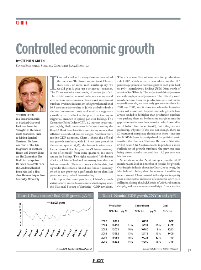 Controlled economic growth FIRST Strategic Insight