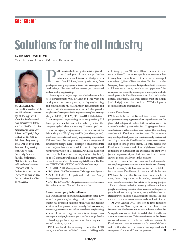 Solutions for the oil industry FIRST Strategic Insight