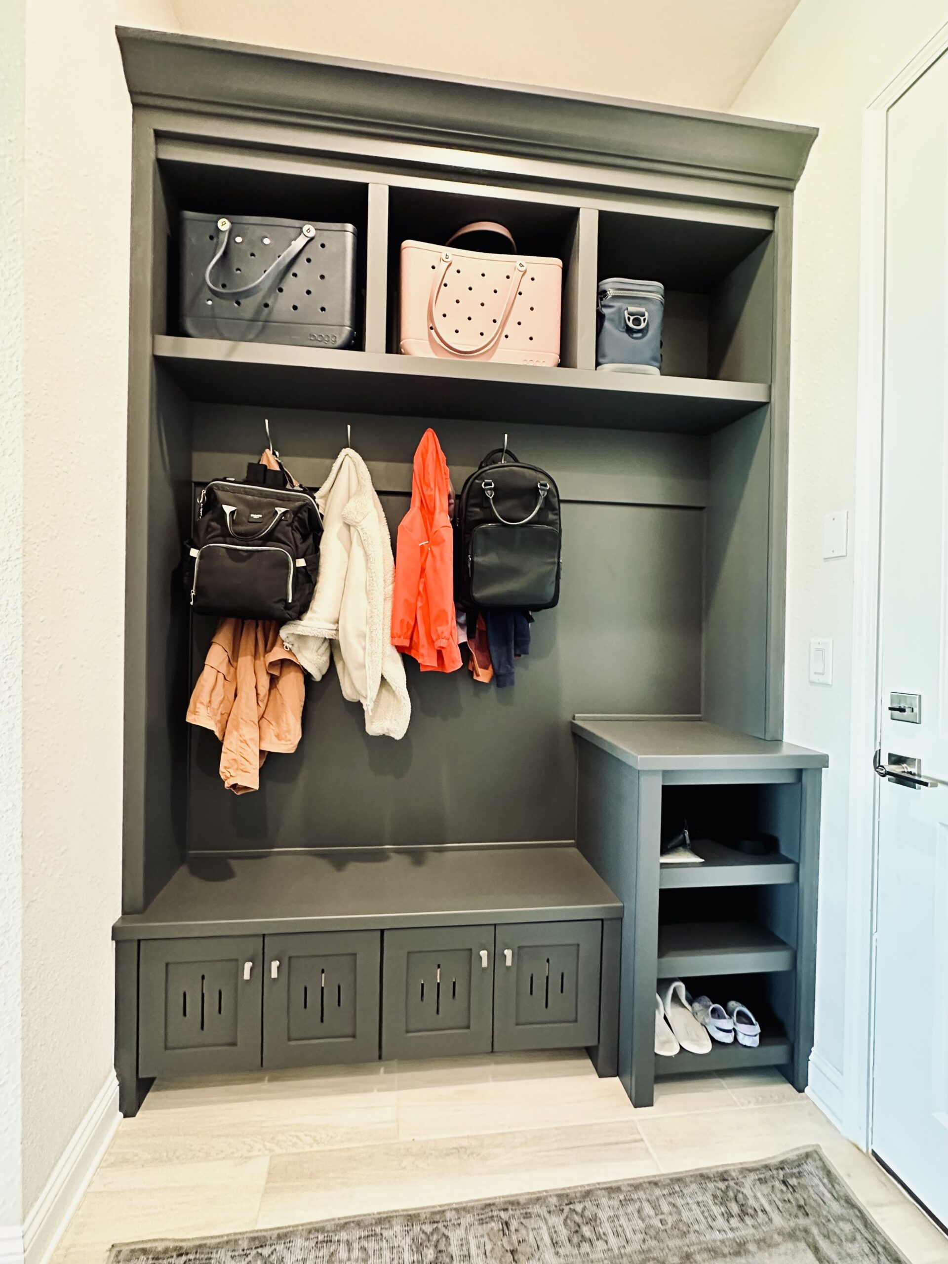 Custom Dropzone With Bench, Shelves, and Cubbies First Hand Custom