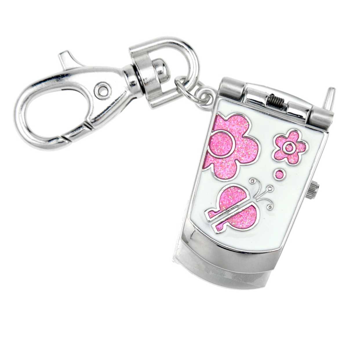Keychain Clock Flip Phone Pink