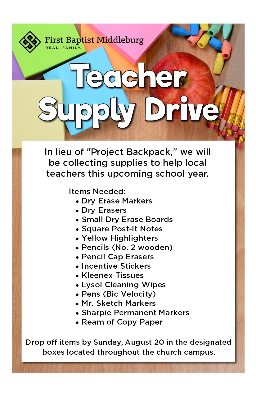 Teacher Supply Drive First Baptist Church of Middleburg