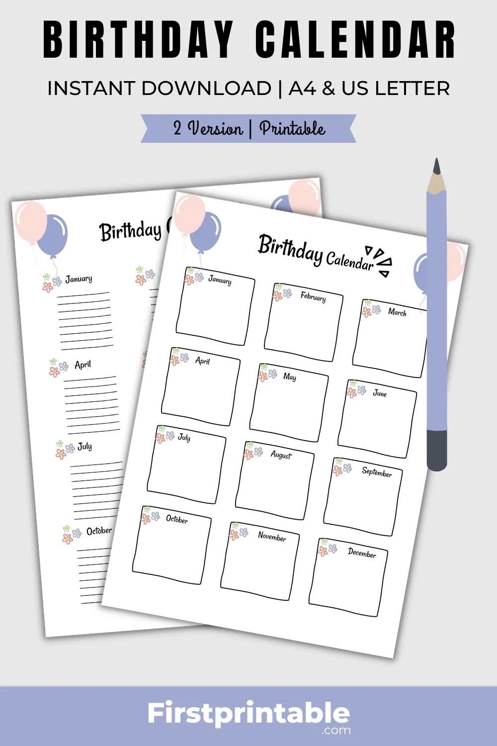 Printable Birthday Calendar, Birthday Recorder Template Printable Birthday Calendar, Birthday Recorder Template