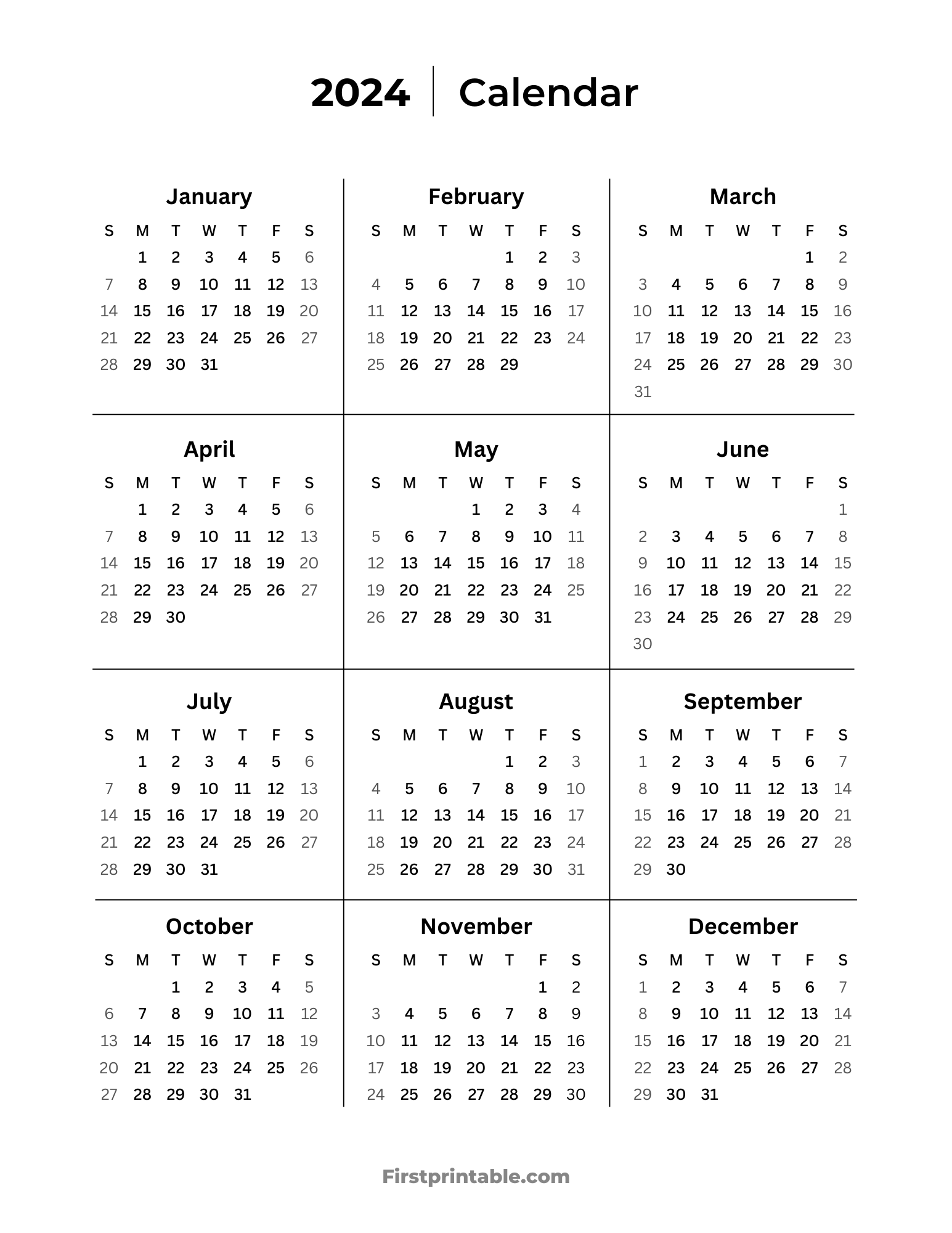 Free Printable Yearly Calendar 2024, 2025, 2026