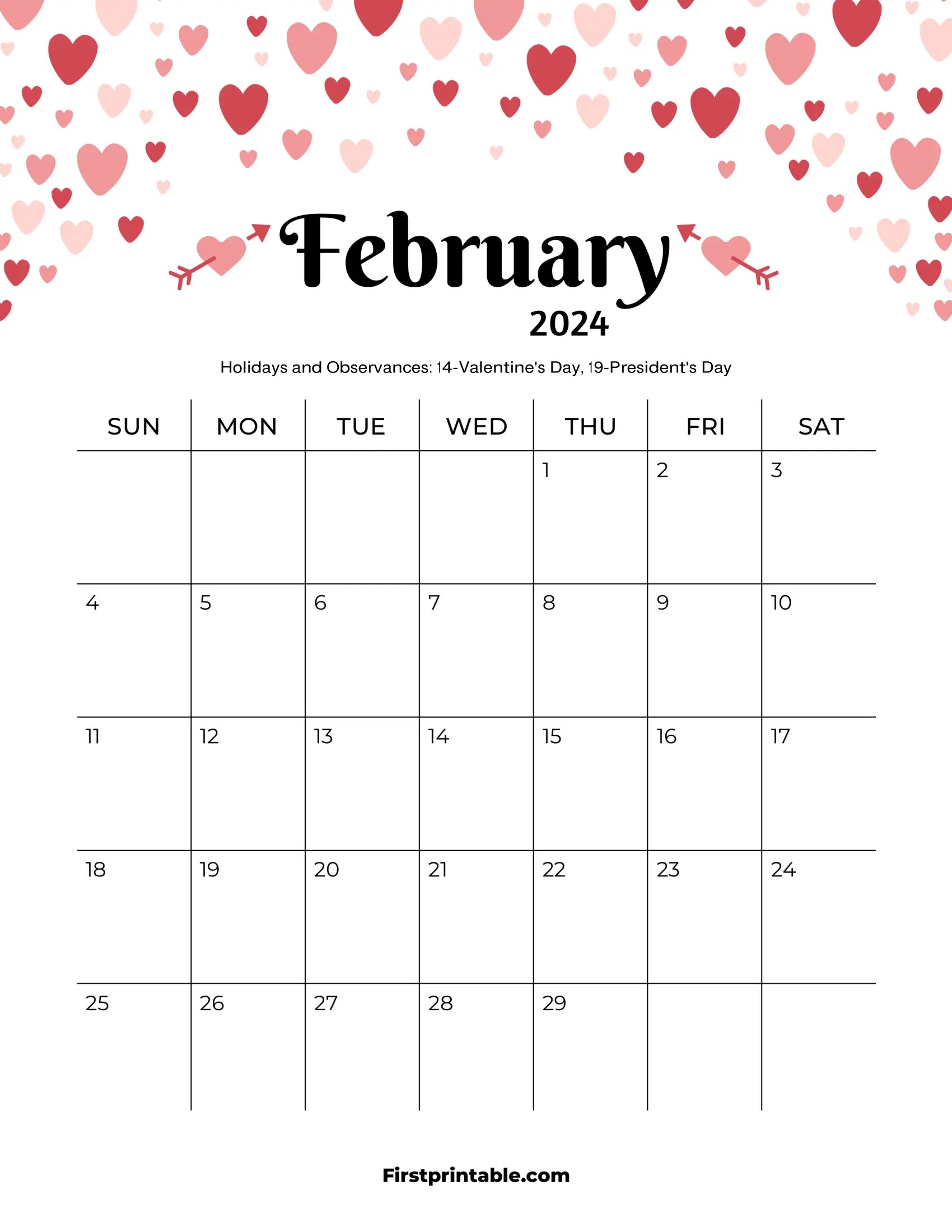 Free Printable & Fillable February Calendar 2024