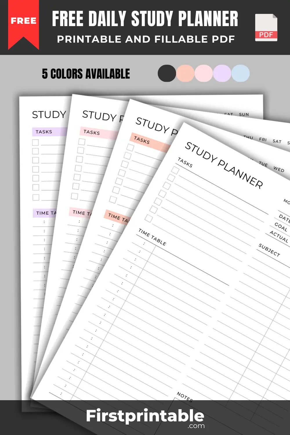 Printable Daily Study Planner Fillable PDF