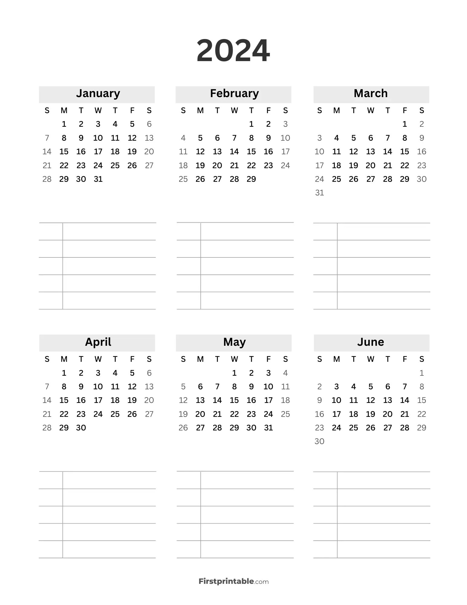 Free Printable Yearly Calendar 2024, 2025, 2026