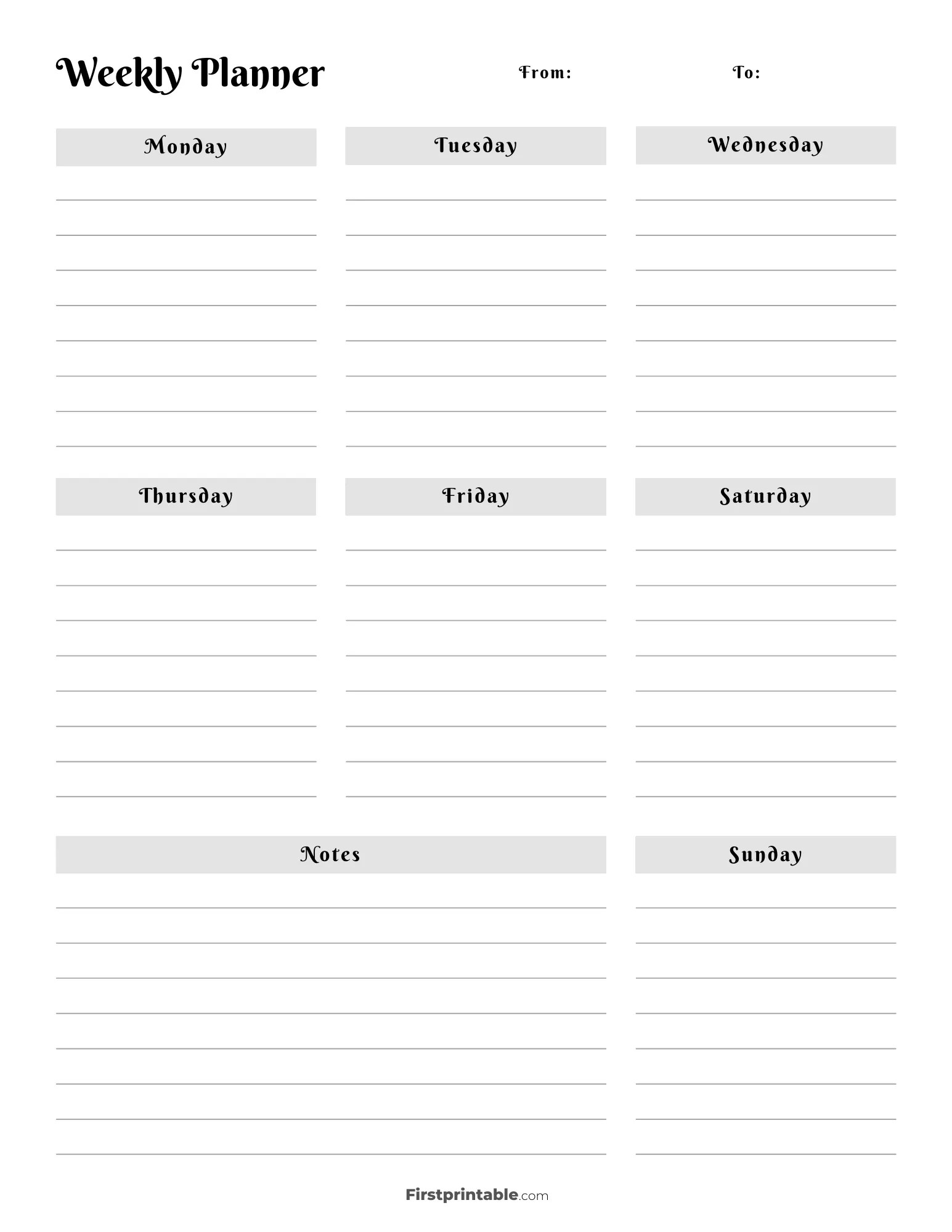 Printable Weekly Calendar & Planner Free Templates