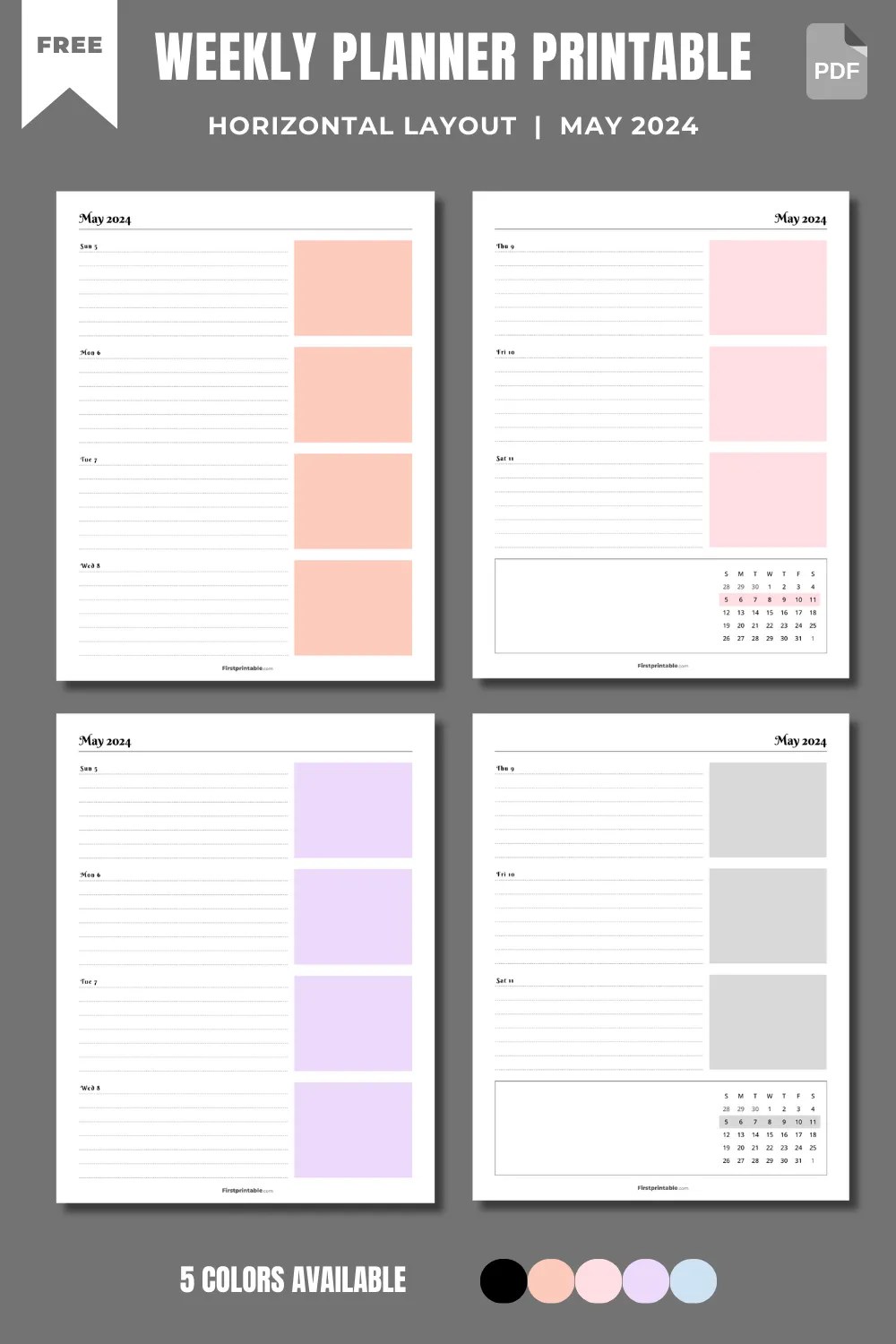 Printable Horizontal Weekly Planner Pages May 2024