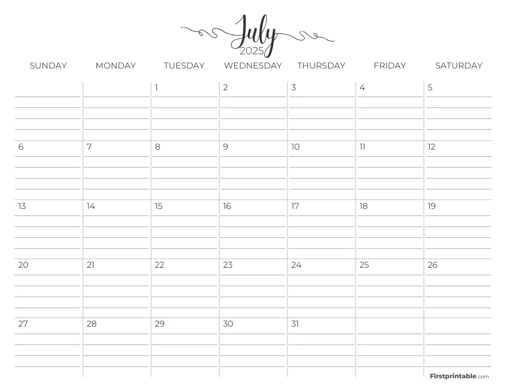 Free Printabl
e July 2025 Calendars Free Printable July 2025 Calendars