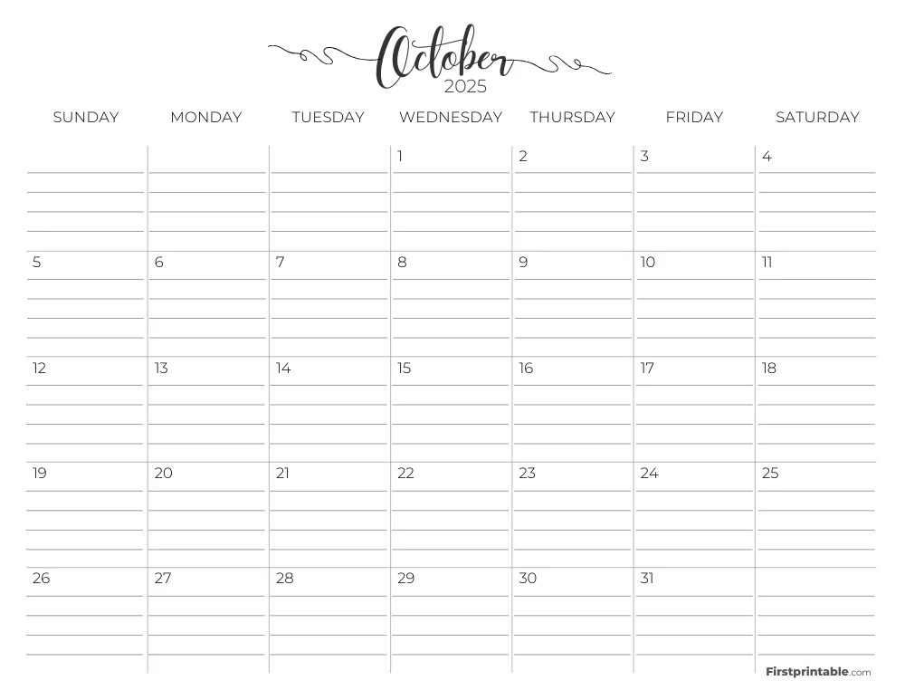 October 2025 Calendars Free Printable & Fillable October 2025 Calendars Free Printable & Fillable