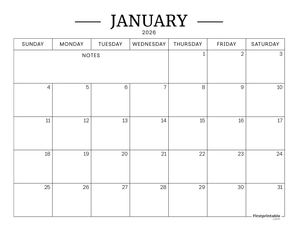 January 2026 Calendars - Free Printable & Fillable