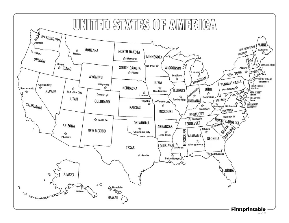 Printable US Maps | Blank, With State Names, And Capitals