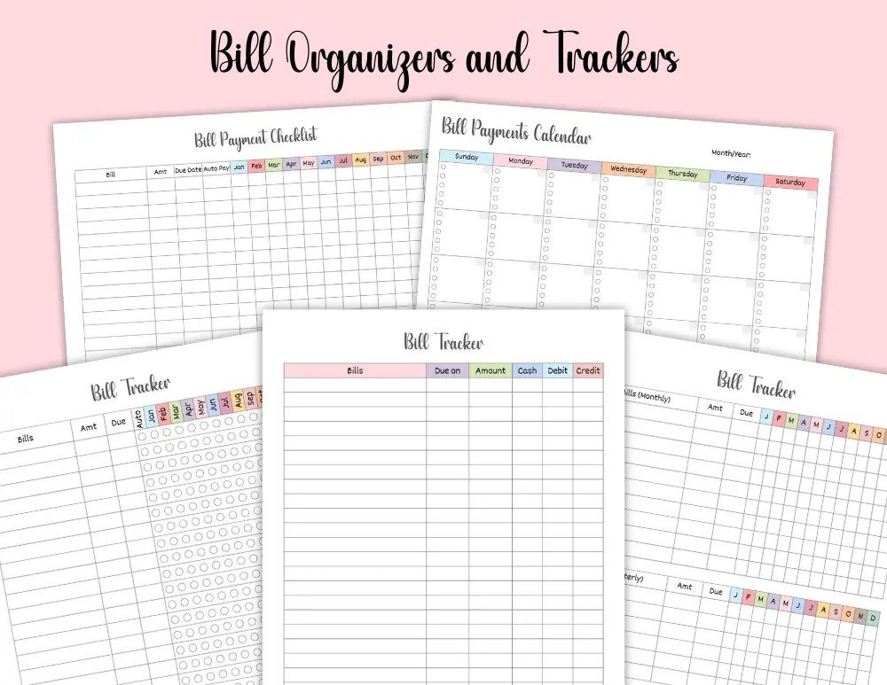 Bill Organizers & Trackers | Free PDF Templates