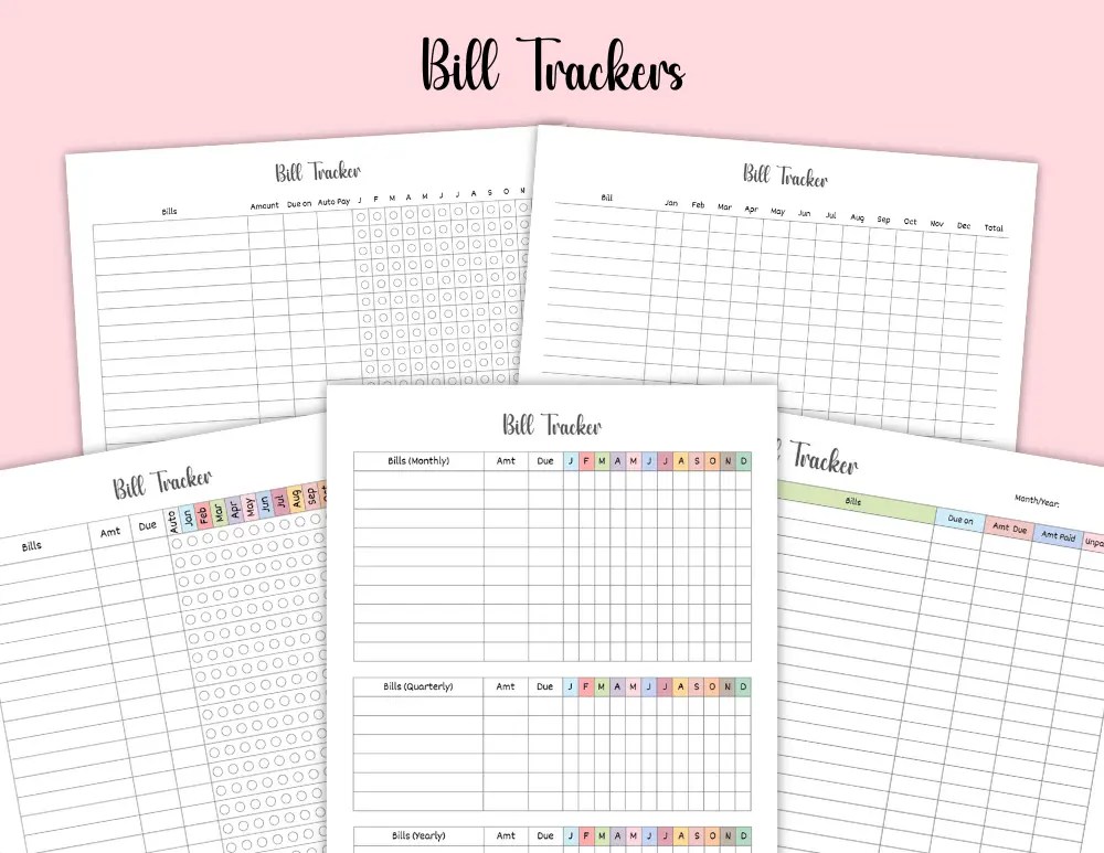 Bill Organizers & Trackers | Free PDF Templates