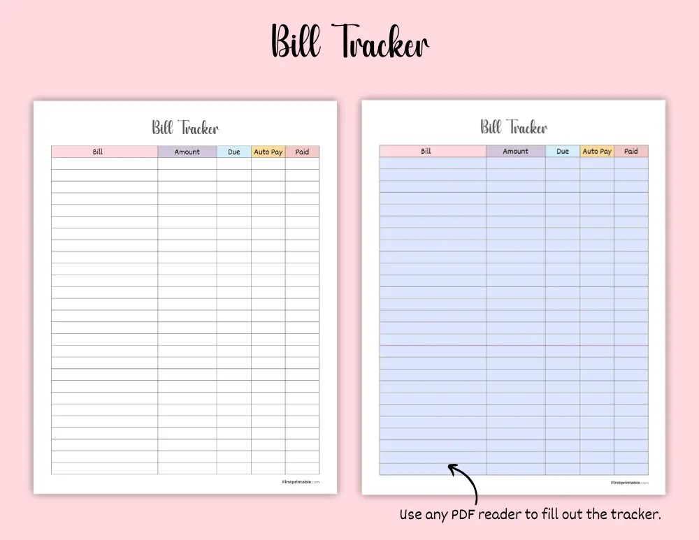 Bill Organizers & Trackers | Free PDF Templates