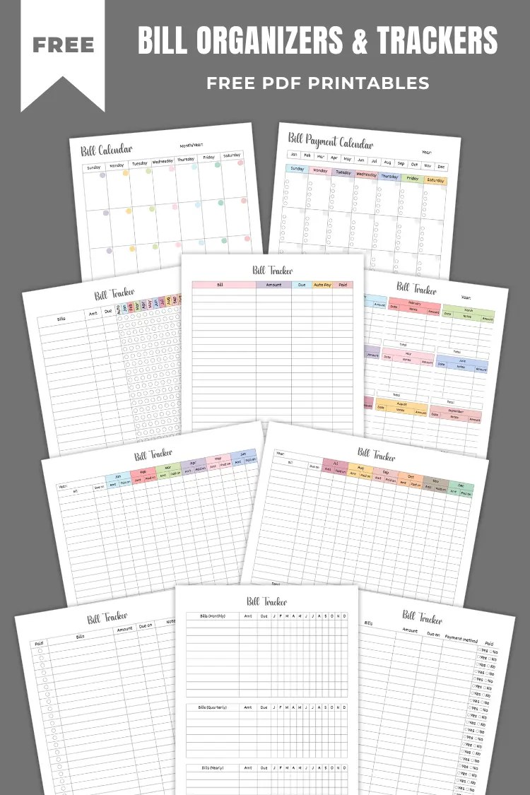Bill Organizers & Trackers | Free PDF Templates