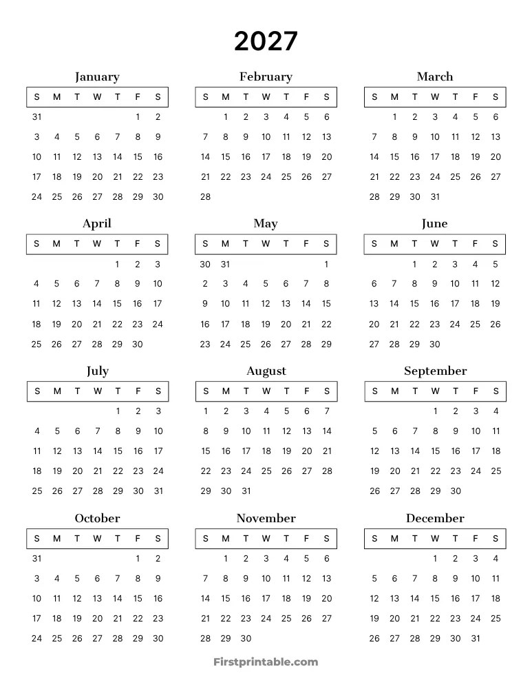 2026 Yearly Calendars Free Printable