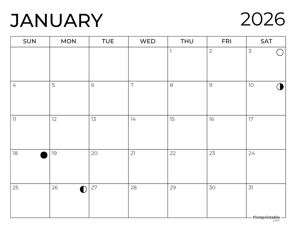 January 2026 Moon Phases Overview •