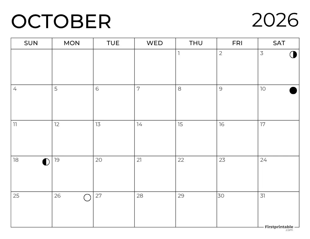 full moon calendar october 2026 Moon Phase Calendar 2026 Lunar Calendar