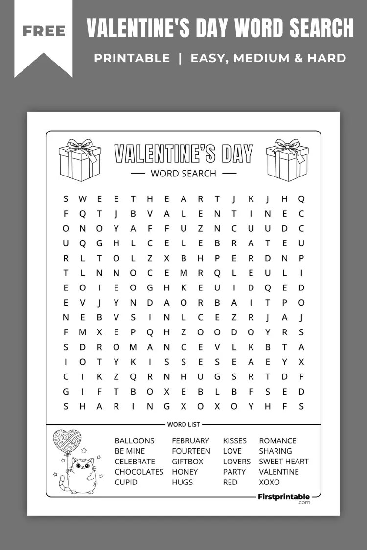 Valentine’s Day Word Search Puzzles Free Printable