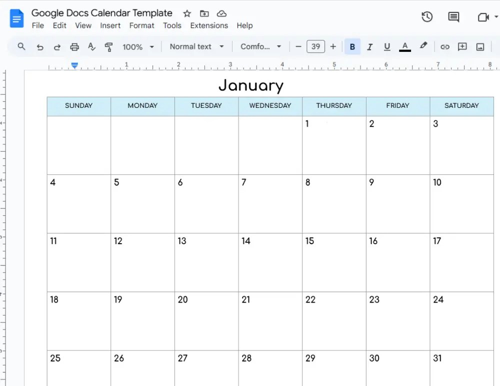Free Google Docs Calendar Templates