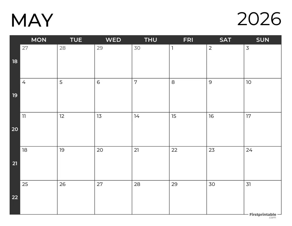2026 Calendar With Week Numbers Free PDF Printables