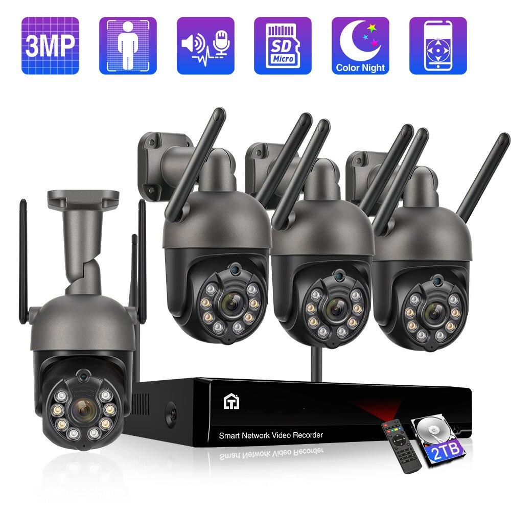 8CH 3MP Wireless Security Camera Kit Wifi PTZ IP Camera Outdoor Auto