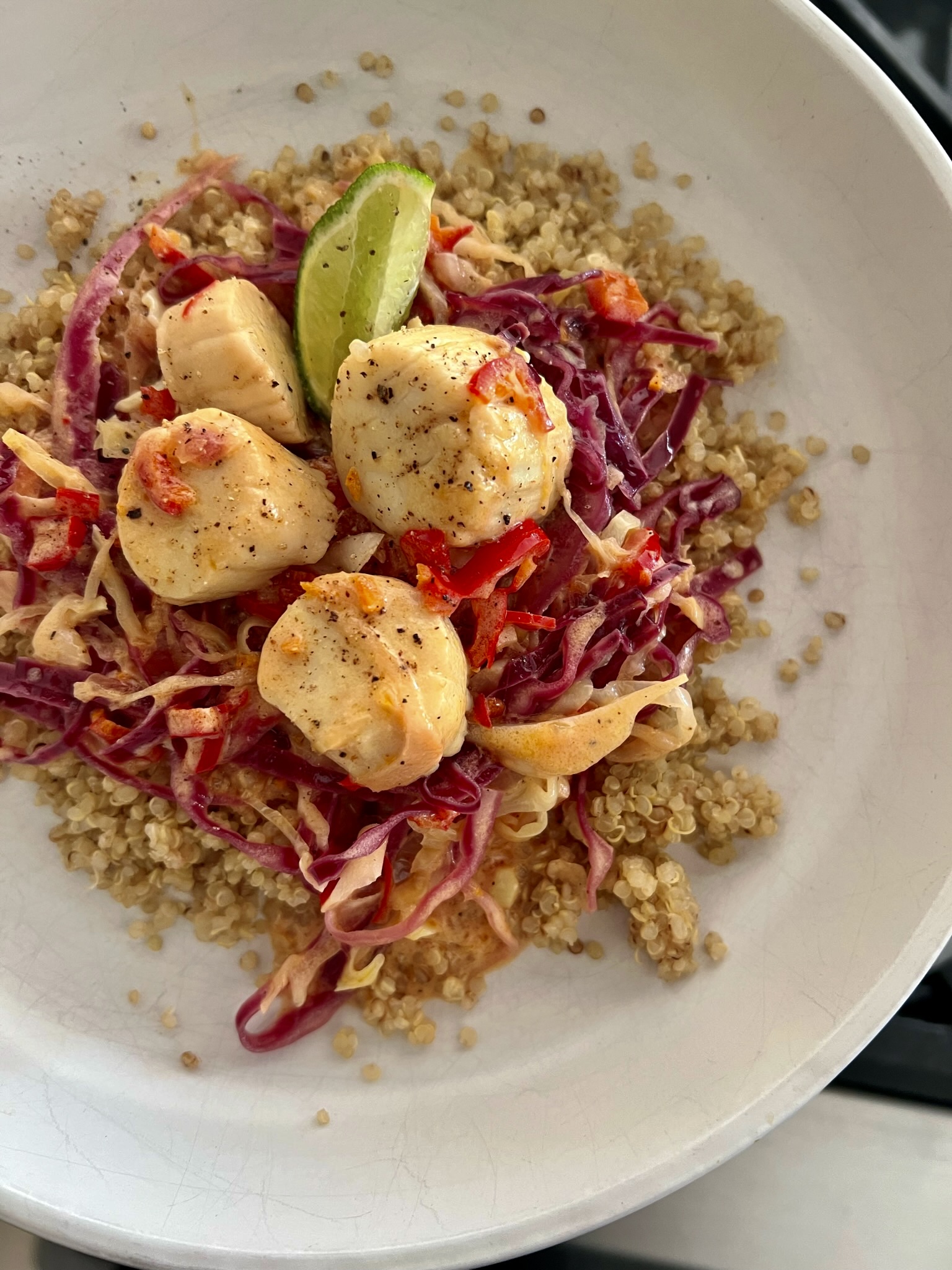 Poached Scallops and Coconut Quinoa Fish Fixe Kitchen