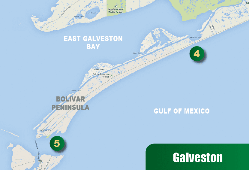 Map Of Galveston Area Walkup Saltwater (Location Maps, Species, Lure/Baits, and Times