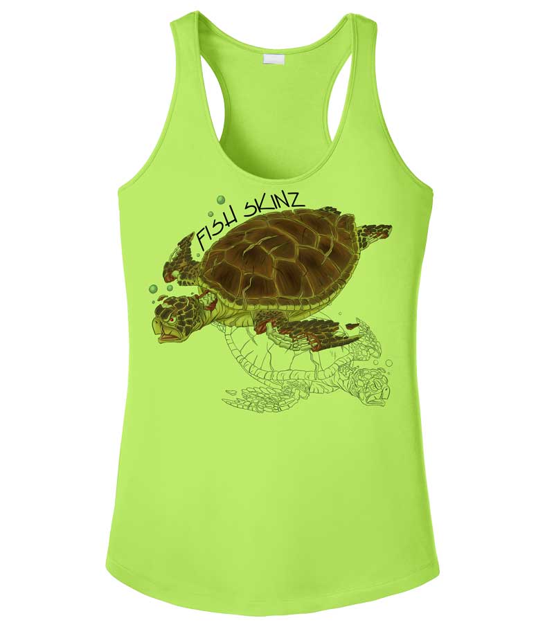 Ladies Racerback Lime Turtle Tank Top Fish Skinz Apparel