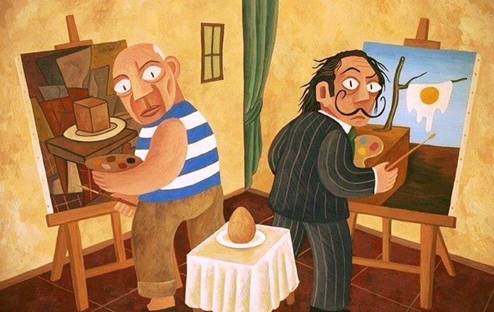 пикассо и дали рисуют яйцо
