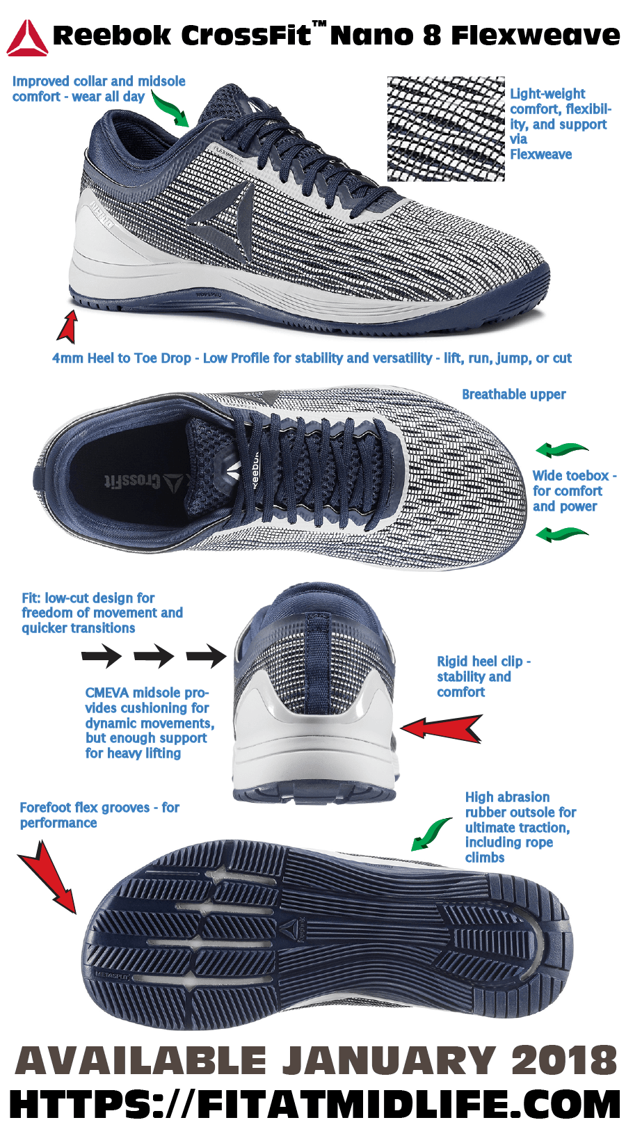 Reebok CrossFit Nano 8 Flexweave CrossFit Training Shoe Fit at Midlife