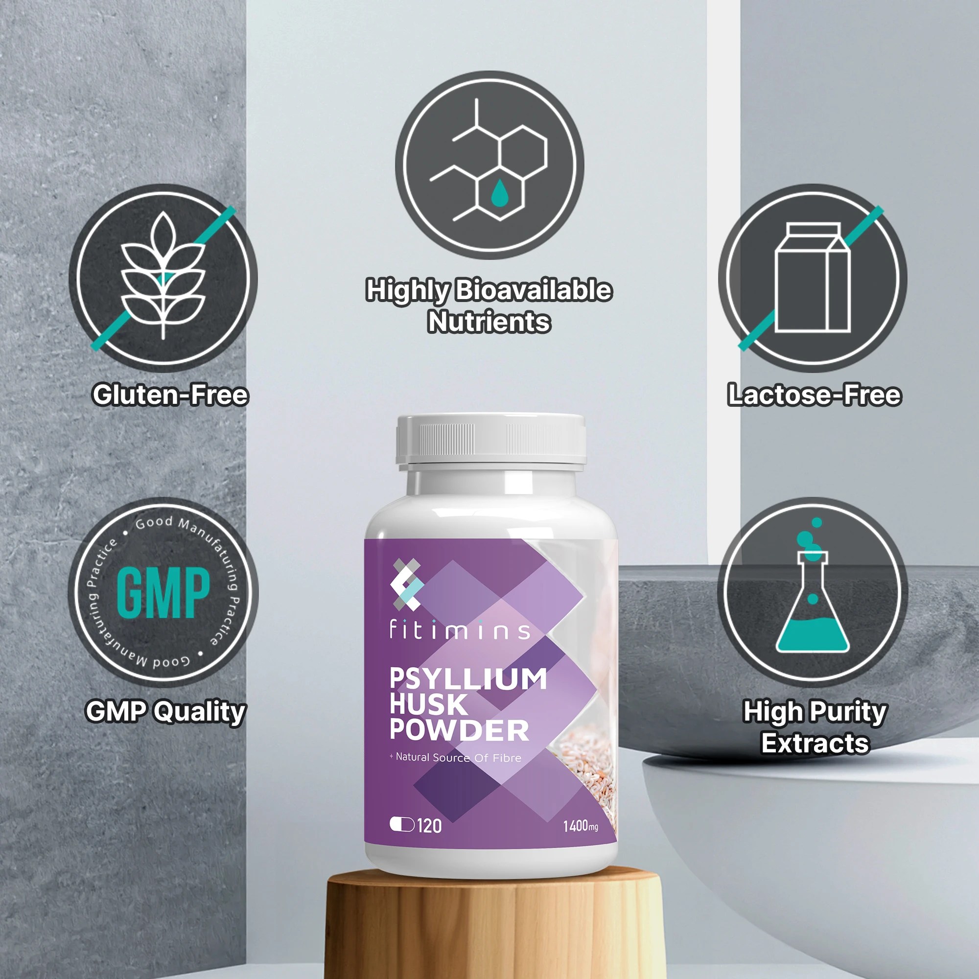 Psyllium Husk Powder Supplements 1400mg Capsules